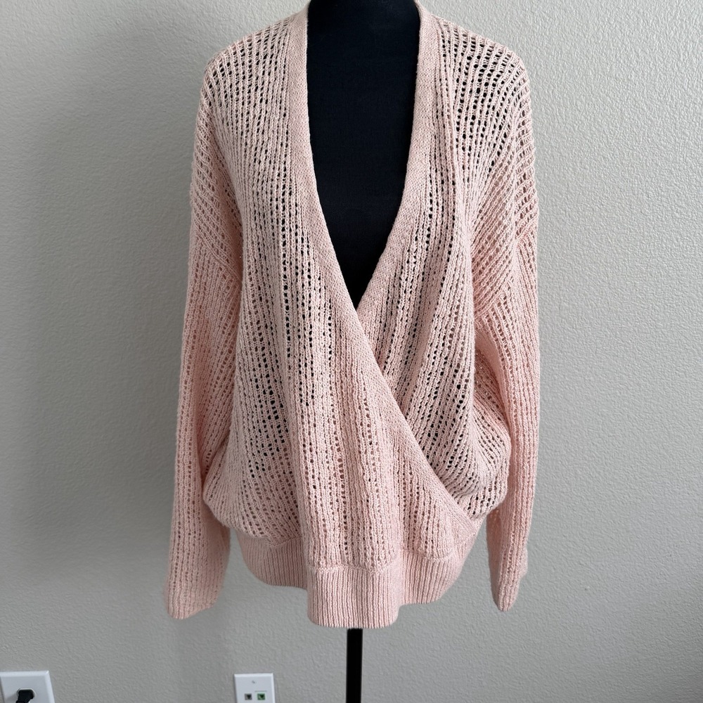 Billabong Womens Large Pink Open Knit Oversized Sweater Top Layering Coastal